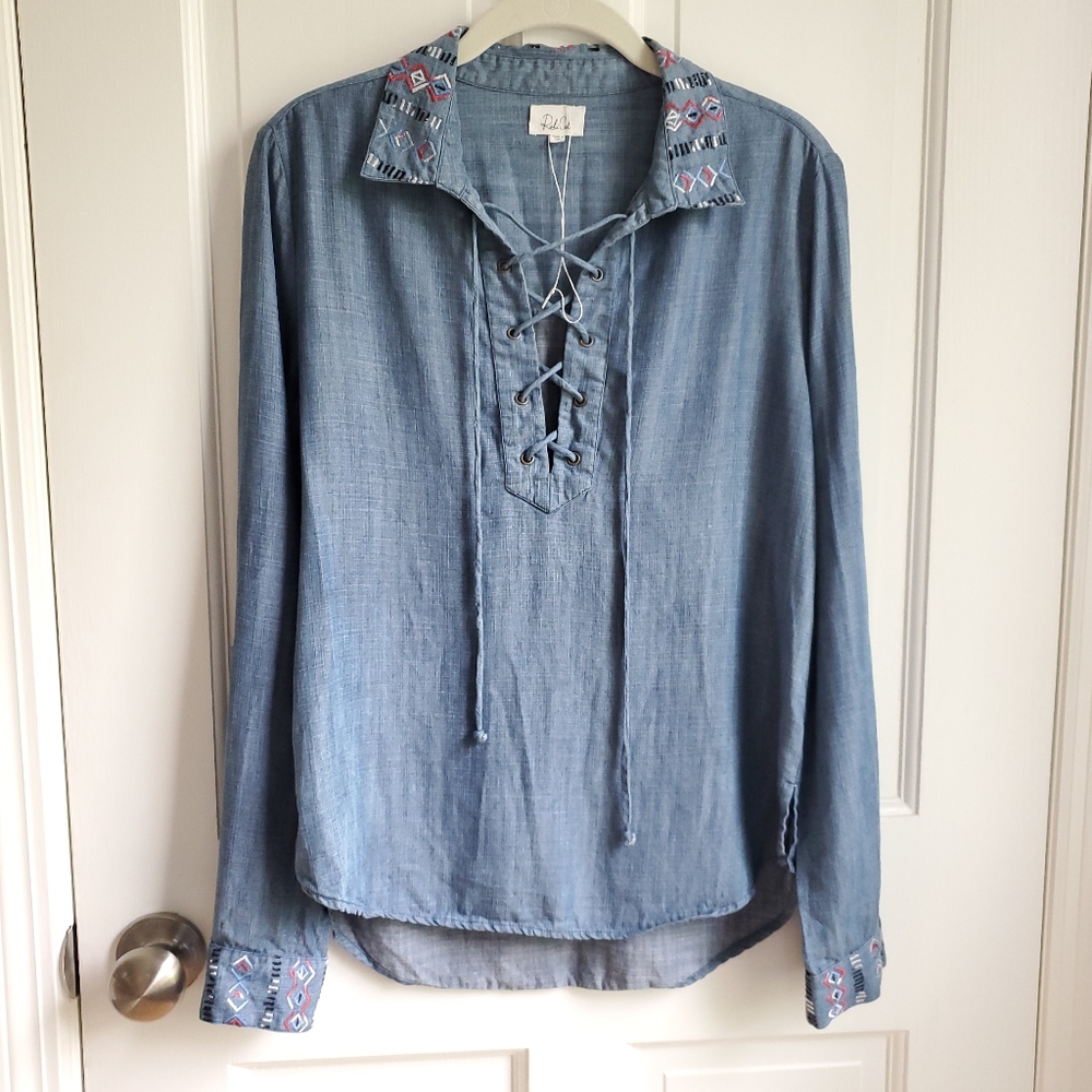 Anthropologie Rahi Cali Chambray Blue Denim Long Sleeve Shirt Size Small